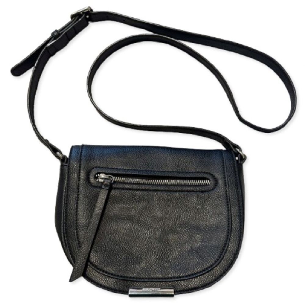 Nine West Black Faux Leather Crossbody Bag – Pebbled Purse with Floral Lining